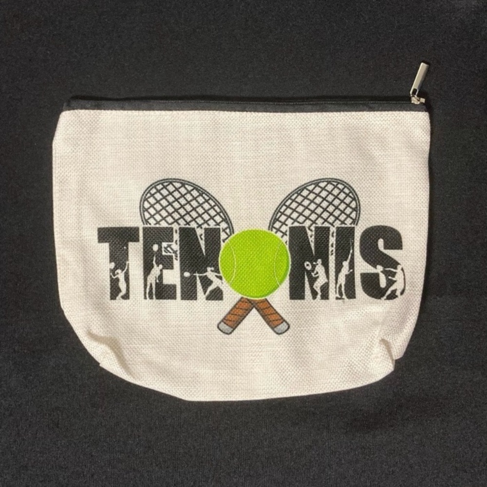 Women’s Sports White Canvas Medium Cosmetic Bag Tennis Graphic